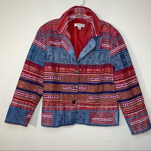 COPY - COLDWATER CREEK PATCHWORK EMBROIDERED MULTICOLOR MIX MEDIA BLAZER JACKET…